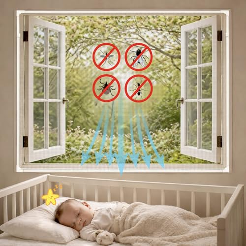 Byonder Magnetic Window Screen - Easy Install, Reusable & Durable Mesh, Perfect Fit for Most Windows - White Frame with Fiberglass Mesh, Up to Fits 55''x36'' - size: 55''x36''