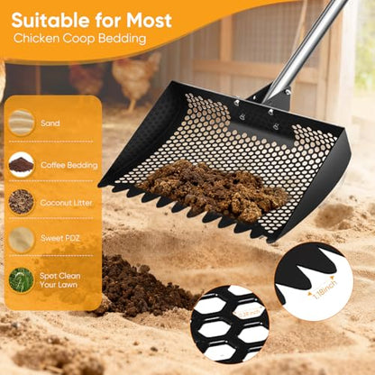 12inch Chicken Poop Scooper & Rake 2-in-1 with Adjustable Handle - color: Black