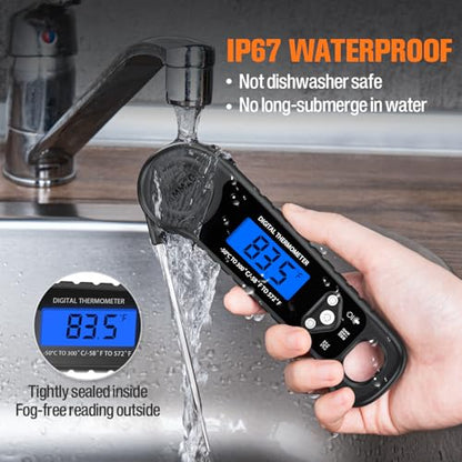 AMMZO Meat Thermometer Digital, Instant Read Food Thermometer for Cooking, Grilling, Baking, Frying & Candy Making, Essentials Kitchen Gadgets Accessory, Gifts for Men Women Dad Mom Birthday - color: Black