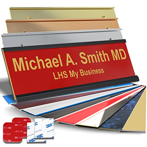 Custom Office Door Name Plate, Wall Sign Red with Gold Letters, 2x6 | Mounting Included 10+ Options, Desk, Wall, Cubicle & Door Nameplate Holders, 3M Adhesive, Hanging, Personalized & Made in USA - color: B17 - Red & Gold, size: 2x6 Sign & Backing Choice