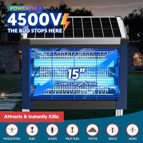 Phatroyyee Solar Bug Zapper Outdoor, 4500V Mosquito Zapper Outdoor Patio - color: Blue