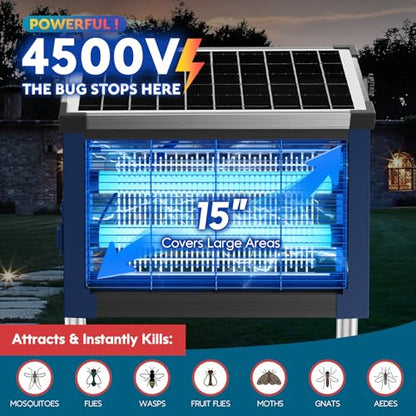 Phatroyyee Solar Bug Zapper Outdoor, 4500V Mosquito Zapper Outdoor Patio - color: Blue