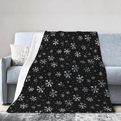 Winter Snowflakes Black Fleece Blanket Lightweight Ultra-Soft Christmas Throw Blanket for Sofa Couch Bed Camping Travel - Super Soft Cozy Microfiber Blanket 60"X50" - color: Winter Snowflakes(black), size: 60"x50"