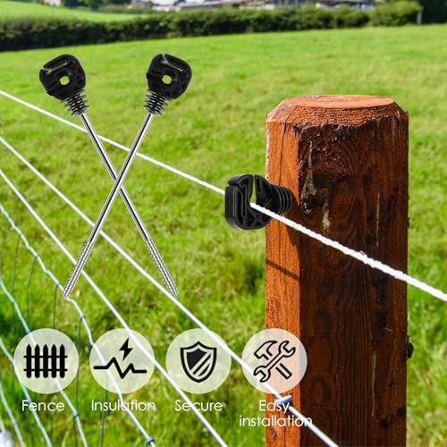 25 Pcs Electric Fence Insulators Fencing Post Screw-in Ring Set 8.9 Inch Long Arm Meadow Farm Electric Fence Wood Post Black for Electric Fence of Farm (25)