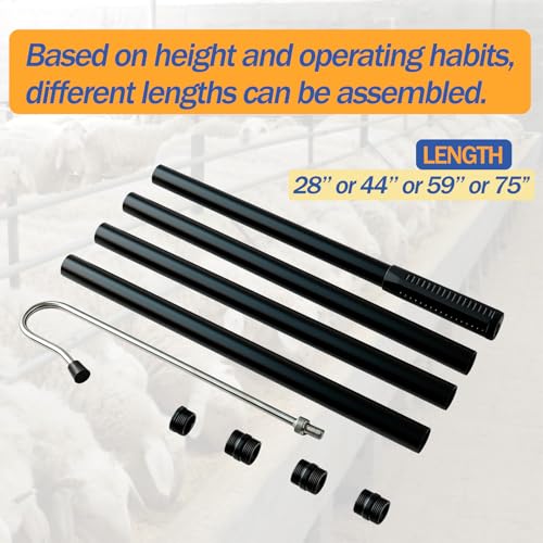 Goat Sheep Catcher Hook,Stainless Steel,4 Lengths 28-75",Non-Slip Grip | Heavy-duty rust-proof, 5 lengths, arc head balls no scratch, twist-lock release safe, catch while feeding no chase