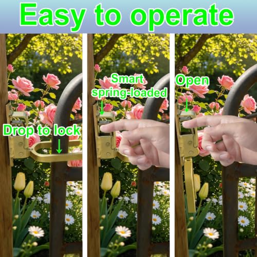 2PCS Fast Locking Gate Latch-Heavy Duty Stainless Steel Spring One-Hand Instant Locking Gate Latch for Farm, Ranch & Backyard