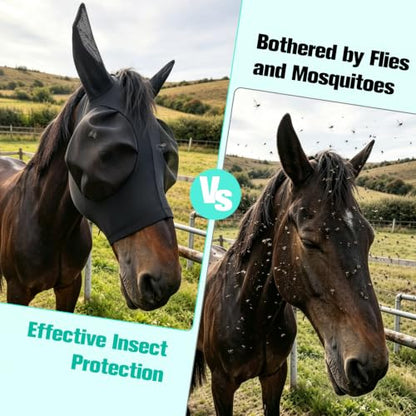 3D Stretch Mesh Horse Fly Mask with Ears (Black, COB) - color: Black, size: COB