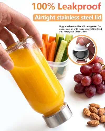 Zukro 8 oz Small Glass Juice Bottles with Stainless Steel Lids Leak Proof - color: silver lid - 4 pack