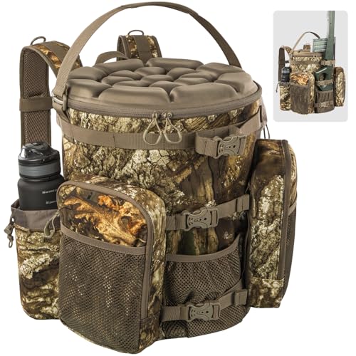BLISSWILL Hunting Bucket Backpack with Seat Suitable for 5-gallon fishing - color: Timbreon Camo