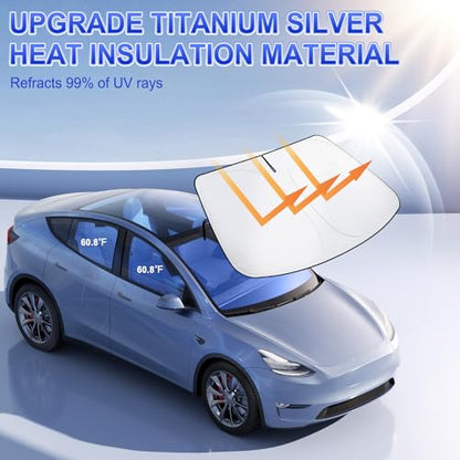 SINGARO Car Windshield Sun Shade, Foldable Reflective Sun Shade for Car Windshield, Compatible with Tesla Model Y Model 3 2016~2025 - size: Tesla Model Y