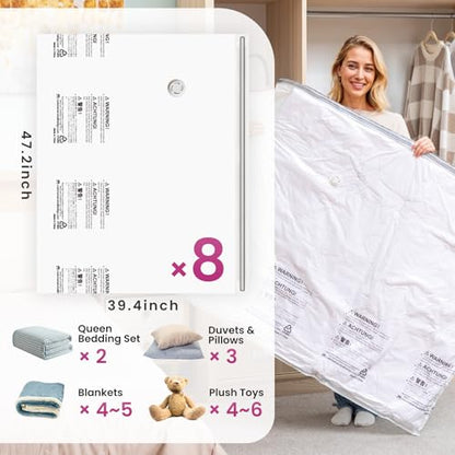 TAILI 8 Pack Vacuum Storage Bags, XXL Jumbo (47x39 Inch), Cream - size: 8 XXL Jumbo