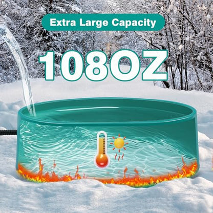 Heated Waterer for Chickens,108OZ Capacity Poultry Water Heater for Chicken Coop Hens Turkey Goose Duck Pigeon Poultry Birds Dog Cat Pet Drinker in Winter