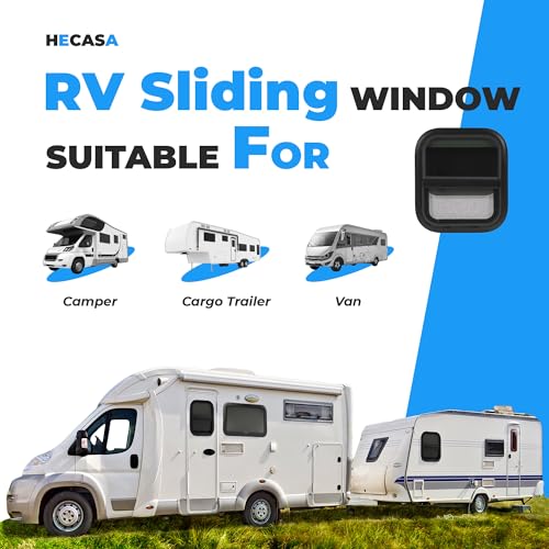 HECASA Universal 14" x 16" RV Window w/Screen Compatible with RV Camper Cargo Trailer Replacement Teardrop Vertical Slider Window Powder Coated Tinted Glass - size: 14" W x 16" H