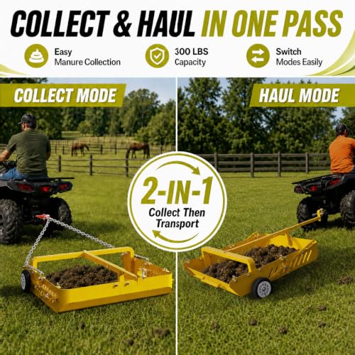 GRIND MODE 2-in-1 Horse Paddock Cleaner & Tow-Behind Trailer - color: Yellow, size: Upgraded Steel Chain