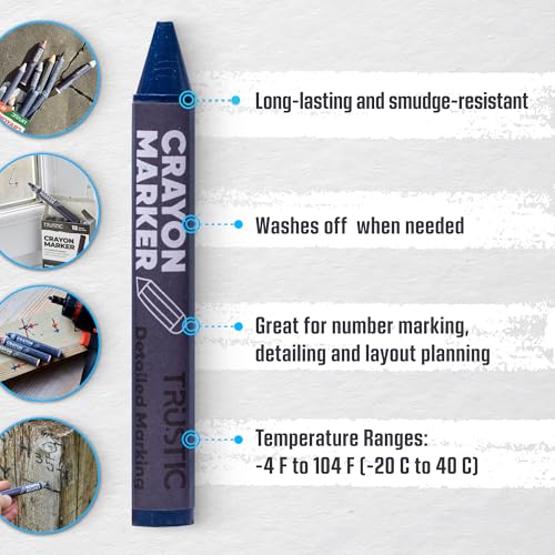 Universal Crayon Wax Marker for Industrial and Craft Detailed Marking on Lumber Metal Carton Ceramics Concrete Glass Plastic Tire 4 x 1/2", Pack of 12 (Blue) - color: Blue