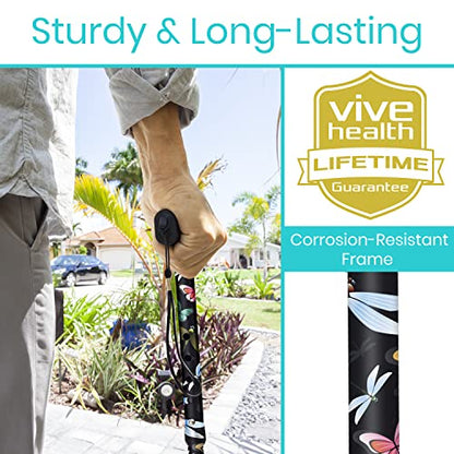 Vive Folding Cane - Foldable Walking for Men, Women Fold-up & Collapsible - color: Black Butterfly