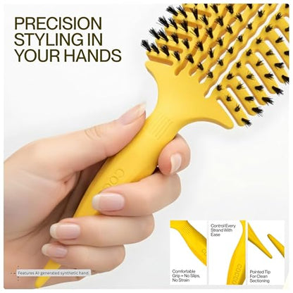 COCCO Aura Vent Boar Brush, Dual-Curved Design for Faster Drying - color: Yellow