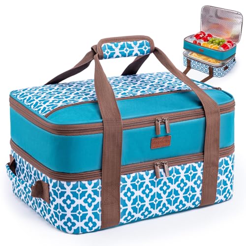BAGSPRITE Double-Layer Insulated Casserole Carrier for 9" x 13" Baking Dish - color: Blue