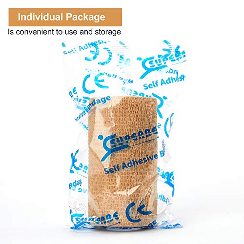 Self Adhesive Bandage Tape, Elastic Cohesive Bandage Medical Wrap | for First Aid, Sports, Wrist & Ankle (4 inch, Count, 12) - size: 4 Inch