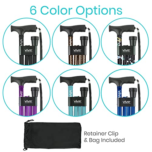 Vive Folding Cane - Foldable Walking for Men, Women Fold-up & Collapsible - color: Teal
