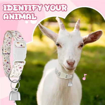 2 Pack Floral Goat Collars with Bells, White Pink Girly Pattern for Lambs - style: Floral