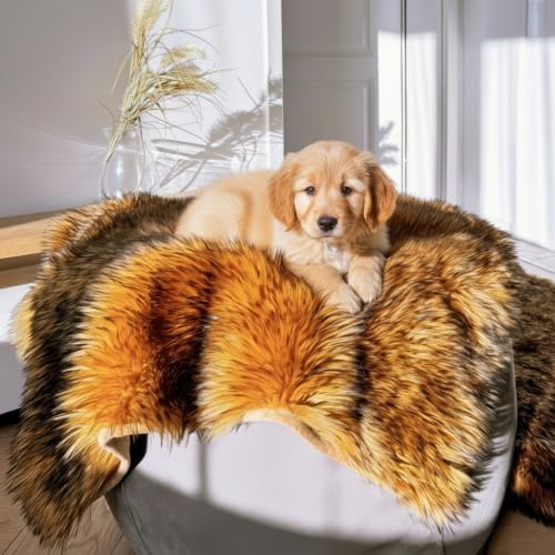 IHAPPYDOG Faux Fur Dog Blanket, Waterproof Couch Cover, Brown 80"x60" - color: Brown, size: 80" x 60"