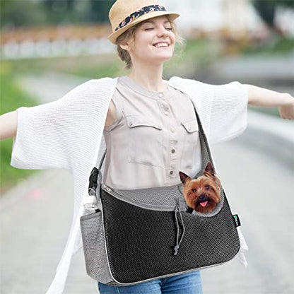 PetAmi Dog Sling Carrier for Small Dogs, Hands Free Crossbody Carrier, Gray | Under 10 lbs, Puppy Cat Pet Travel Gift, Breathable Mesh, Padded Strap, Removable Sherpa Bed, Pockets & Poop Bag Dispenser - color: Gray