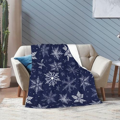 Winter Snowflakes Blue Fleece Blanket Lightweight Ultra-Soft Christmas Throw Blanket for Sofa Couch Bed Camping Travel - Super Soft Cozy Microfiber Blanket 50"X40" - color: Winter Snowflakes(blue), size: 50"x40"