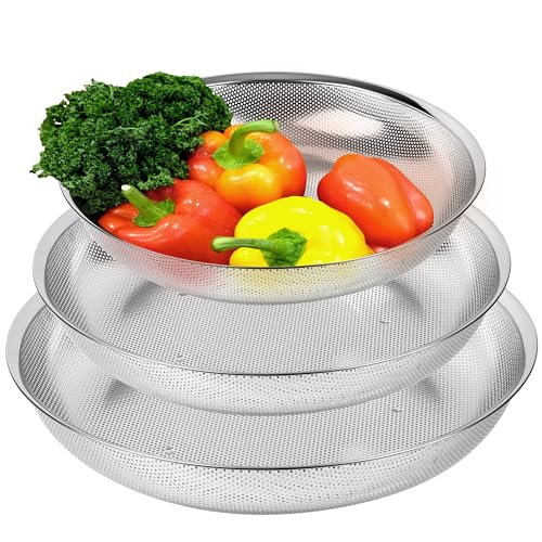 Large Shallow Stainless Steel Colander Set of 3, 5.5/7/10 Qt - size: 5.5+7+10QT Colander
