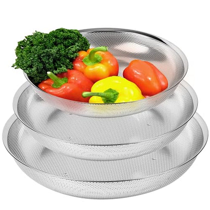 Large Shallow Stainless Steel Colander Set of 3, 5.5/7/10 Qt - size: 5.5+7+10QT Colander