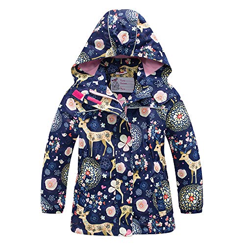 Girls Rain Jacket Kids Hooded Raincoat Windbreaker with Fleece Lining - color: 2901, size: 8