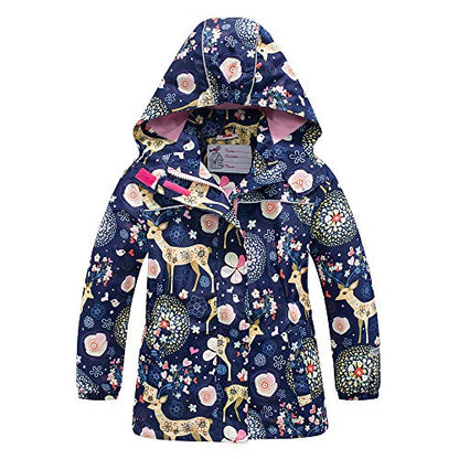 Girls Rain Jacket Kids Hooded Raincoat Windbreaker with Fleece Lining - color: 2901, size: 6