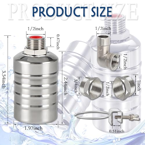 Float Valve,1/2" to 3/4" 1'' Water Level Control Float Valve, 304 Stainless Steel Fully Automatic Water Shut Off Valve, Automatic Water Level Controller for Water Tank, Pool, Livestock Troughs.