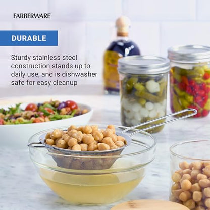 Farberware Stainless Steel Mesh Strainer Set of 3 - Fine Mesh Strainers for Kitchen, Small Medium Large Sizes for Draining Pasta, Rinsing Produce, Sifting, and Straining