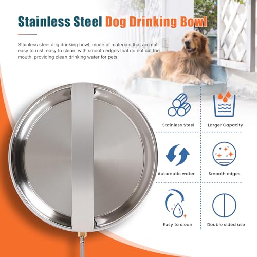 Automatic Dog Water Bowl Dispenser Large Breed Outdoor Stainless Steel Pet Waterer with Float Valve Auto Fill Dog Waterer for Large Dogs Cats Chicken Livestock