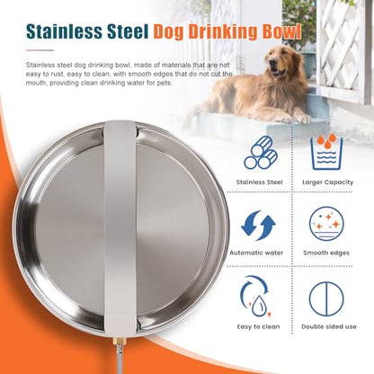 Automatic Dog Water Bowl Dispenser Large Breed Outdoor Stainless Steel Pet Waterer with Float Valve Auto Fill Dog Waterer for Large Dogs Cats Chicken Livestock