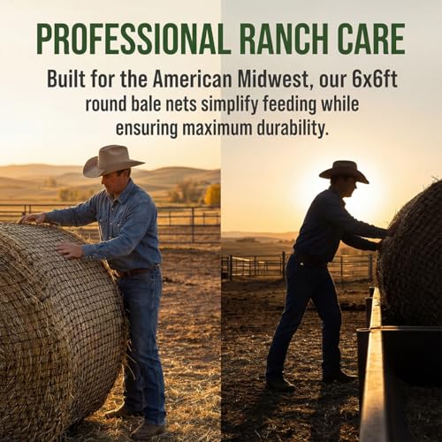 Slow Hay Net Feeder for Horses and Livestock,Round Bale Hay Nets with 2 Inch Hole Slow Feeder Hays Rounds Bales for Slow Feeding（6X6
