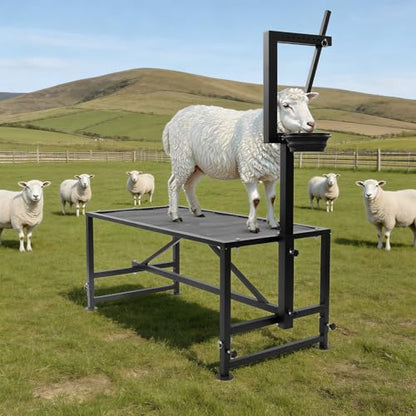 47 in Goat Milking Stand, 600 LBs Stand for Goat Milk and Sheep Trimming, Metal Goat Stand with Headpiece and Feeding Bin for Grooming, Shearing,and Milking (Black) - color: Black