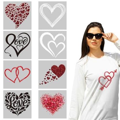 arricraft 9 Sheets Heart Theme Iron on Stickers, Different Hearts Pattern Print Transfer Stickers Decals for Valentine's Day DIY T-Shirt Jeans Backpacks Families Clothing Hat Decoration - style: Heart Theme