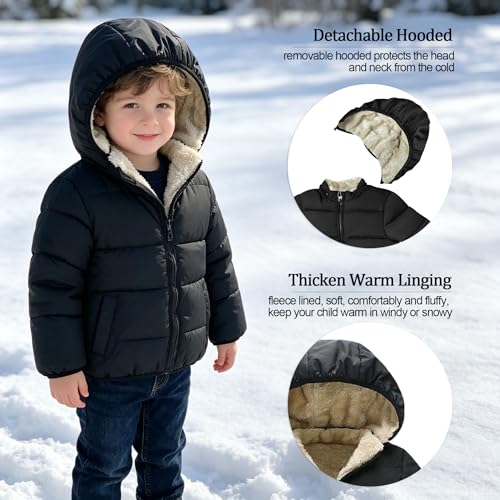 GOODKIDS Baby Girls Boys' Winter Fleece Jackets with Hooded Toddler Warm Lined Coat Outer Clothing 1-6 Years - color: Black, size: 2-3T