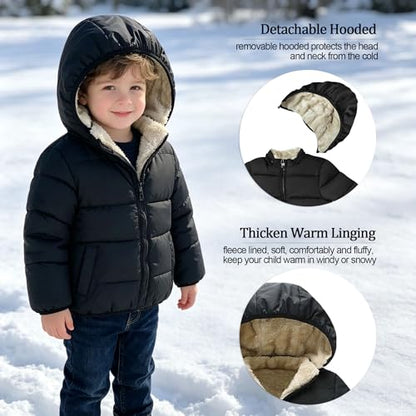 GOODKIDS Baby Girls Boys' Winter Fleece Jackets with Hooded Toddler Warm Lined Coat Outer Clothing 1-6 Years - color: Black, size: 1-2T