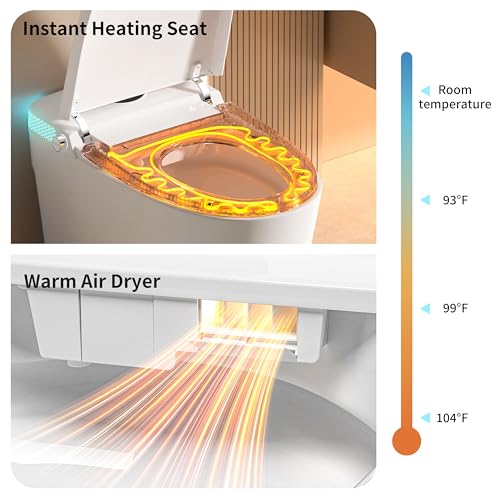 Smart Toilet with Bidet Heated Seat Dual Auto Flush Manual Seat & Lid | Child Mode Warm Water Wash Air Dry Tankless Electric One Piece Toilet for Bathroom with Siphon Dual Flush 0.8/1.2 GPF - color: Cream White