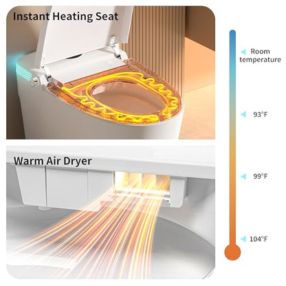 Smart Toilet with Bidet Heated Seat Dual Auto Flush Manual Seat & Lid | Child Mode Warm Water Wash Air Dry Tankless Electric One Piece Toilet for Bathroom with Siphon Dual Flush 0.8/1.2 GPF - color: Cream White