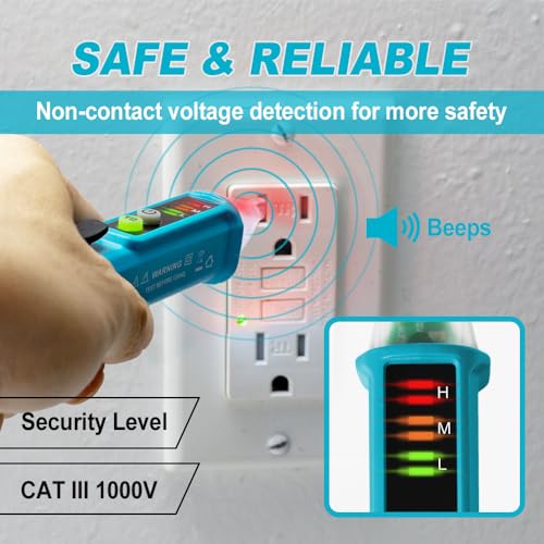 allsun Non-Contact AC Voltage Tester Pen 12-1000V, Dual Sensitivity & LED Flashlight, Live/Neutral Wire Breakpoint Finder, Auto Power-Off, Electrical Circuit Detector for Outlets, Wires, Breakers - style: GK28B NOT buzzer and LED