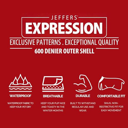 Jeffers Expression Dog Coat Waterproof Ripstop Winter Jacket 30" – 240g Insulated Blanket, Adjustable Belly & Chest Straps, Reflective Strips, Small to Large Breeds, Outdoor & Travel - Party Cheetah - color: Party Cheetah, size: 30"