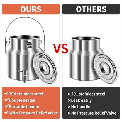 304 Stainless Steel Water Dispenser with Faucet, Thickened Milk Can with Handle, Sealing Ring and Instruction Manual, 5L Stainless Steel Water Jug for Milk, Water, Tea, Juice and Beverage Storage - size: 5L
