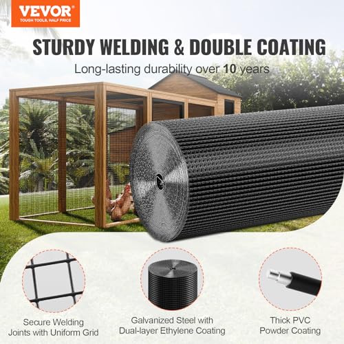 VEVOR Hardware Cloth, 36'' x 50' 1/2 inch Galvanized Wire Mesh Roll, 19 Gauge Chicken Wire Fencing Roll, Vinyl Coating Metal Wire Mesh for Chicken Coop Barrier, Rabbit Snake Fences, Poultry Enclosures - size: 1/2inch 36'' x 50'