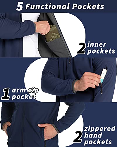 33,000ft Men's Hooded Softshell Jacket Waterproof Lightweight Insulated Windbreaker Fleece Lined Rain Shell Jacket - color: Navy, size: Medium