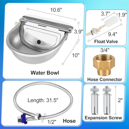 ToLanbbt Automatic Animal Dispenser Horse Water Bowl with Float Valve Stainless Steel Goat Waterer Feeder Outside Water Trough for Livestock Auto Fill Dog Watering Bowl with 1/2" Hose, Drainage Hole - size: 1 PCS