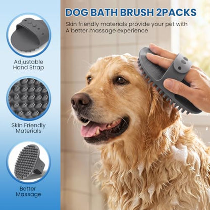 Undercoat rake, Dematting Metal Comb and Bathing Brush, Grey - color: Grey Kit 4PCS